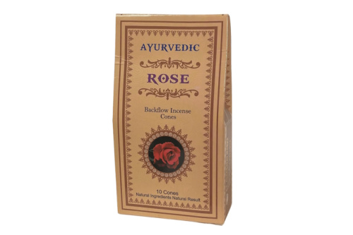 Благовония-конусы стелющийся дым Rose (Роза), Backflow Dhoop Cones 10 шт., AYURVEDIC